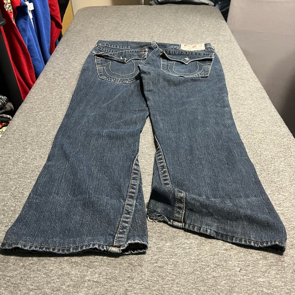 True Religion Joey Mens 33x30 Twisted Seam Flared Jeans Dark Wash Made in USA